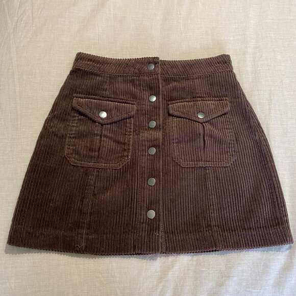 Brown Corduroy Button Up Forever 21 Mini Skirt - Picture 1 of 4